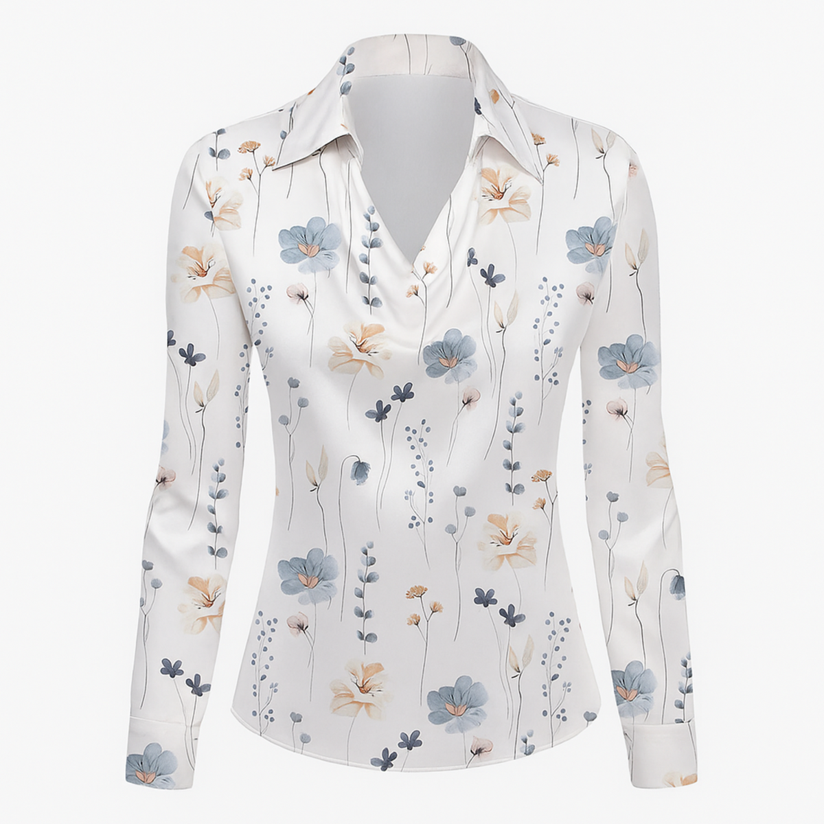 Lynn Elegante Bluse - Weiß mit Blumenmuster